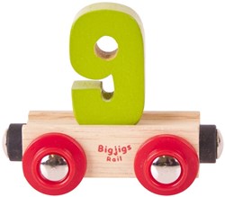 BigJigs cijferwagon houten trein nummer 9 kleurrijk speelgoed