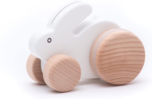 Bajo houten trekfiguur konijn - duurzaam speelgoed wit