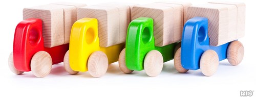 Bajo houten vrachtwagen met blokken - duurzaam speelgoed geel-2
