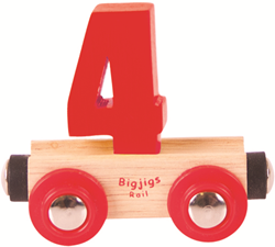 BigJigs houten treinwagon cijfer 4 - speelgoedtrein voor kinderen