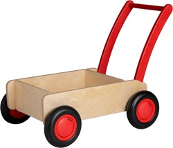 Van Dijk Toys houten loopwagen vanaf 1 jaar - Naturel - Rood (Kinderopvang kwaliteit)