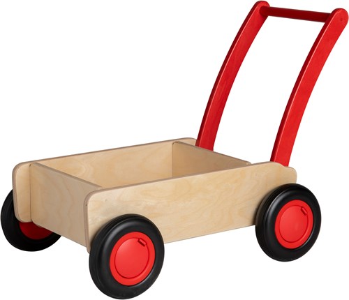 Van Dijk Toys houten loopwagen vanaf 1 jaar - Naturel - Rood (Kinderopvang kwaliteit)