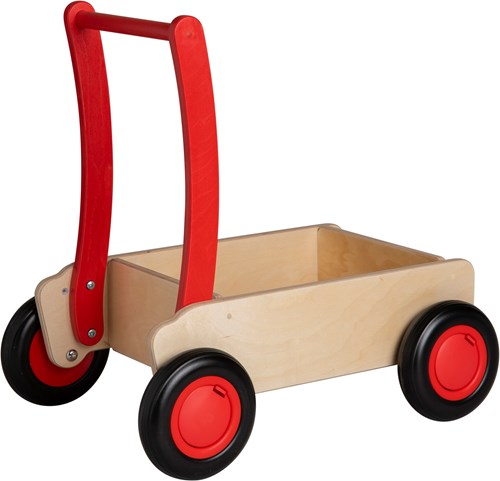 Van Dijk Toys houten loopwagen vanaf 1 jaar - Naturel - Rood (Kinderopvang kwaliteit)-2